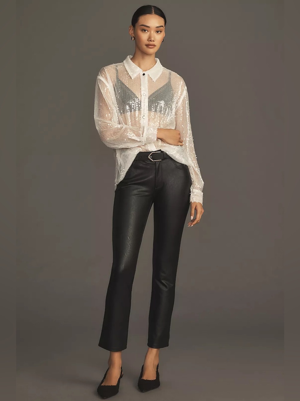 Paige Stella Black Faux Leather Straight-Leg Pants  ❤️❤️